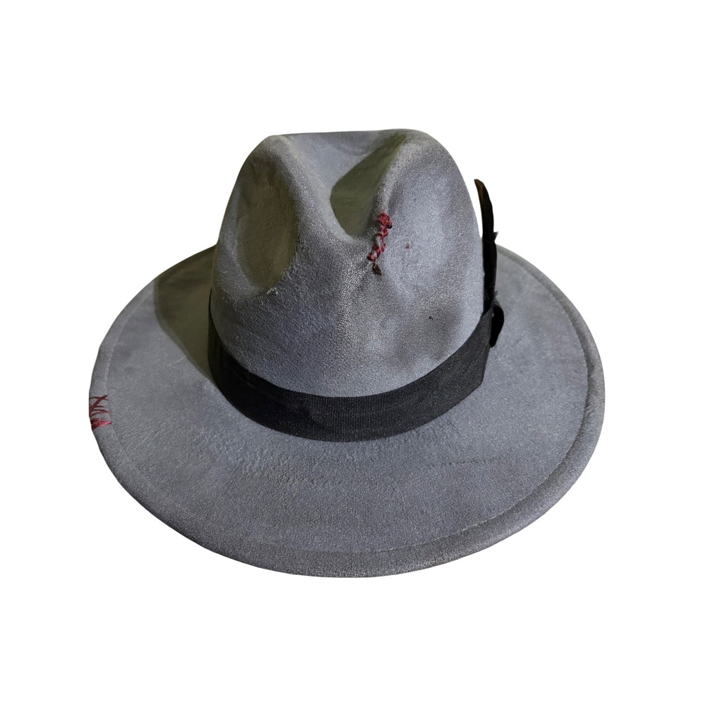 Stylish Gray Felt Fedora Hat with Black Band and Feather‎ Accent